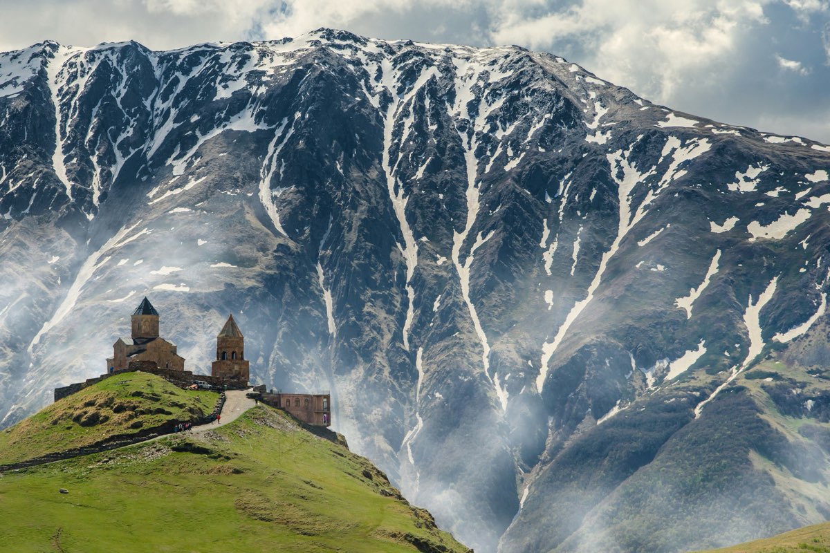 Gergeti Trinity Church in the Kazbegi mountains, Georgia