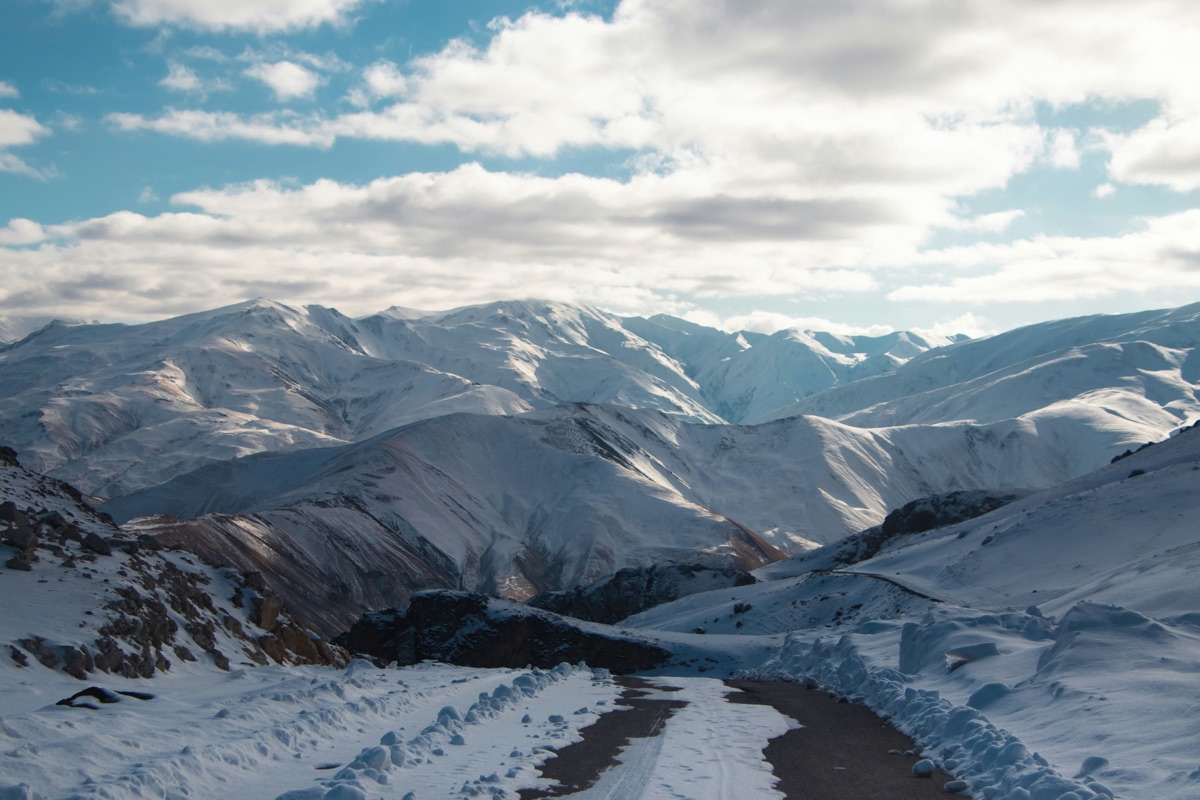 A snowy mountain road into the Shahdag area, Azerbaijan