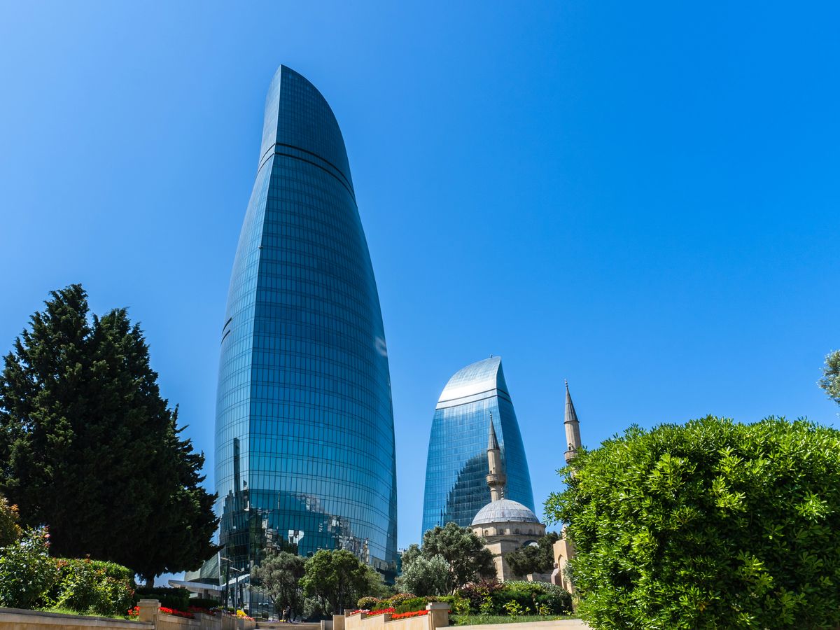 The Flame Towers above Baku, Azerbaijan